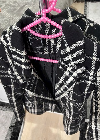 Kadın Gri Ekose Düğmeli Midi Blazer - Görsel 3