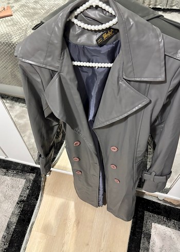 Gri Kadın Deri Trençkot - Görsel 2