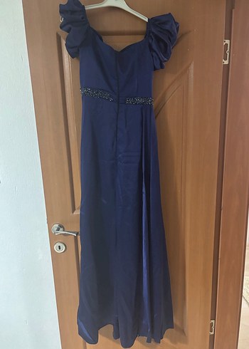 Kadın Lacivert Uzun Drapeli Abiye Elbise - Görsel 6