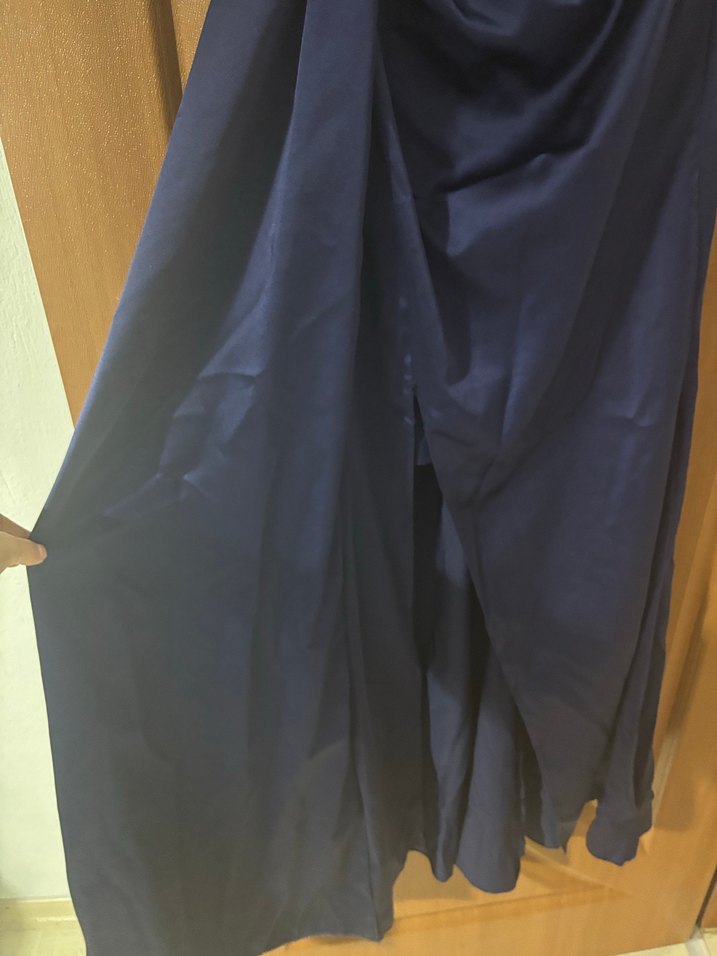 Kadın Lacivert Uzun Drapeli Abiye Elbise - Görsel 5