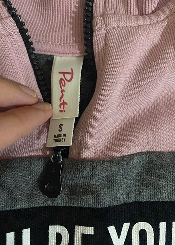 Fermuarlı Gri ve Pembe Sweatshirt - Görsel 3