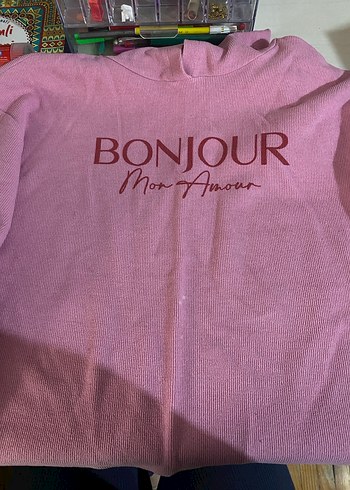 Pembe Baskılı Kadın Triko Sweatshirt - Görsel 2