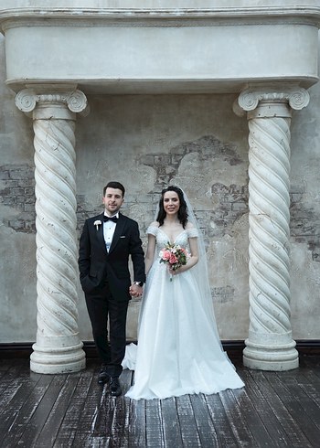 Modern Klasik V Yaka Beyaz A Kesim Gelinlik - Görsel 6