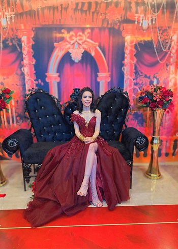 Bordo Straplez Uzun Abiye Elbise kına - Görsel 3