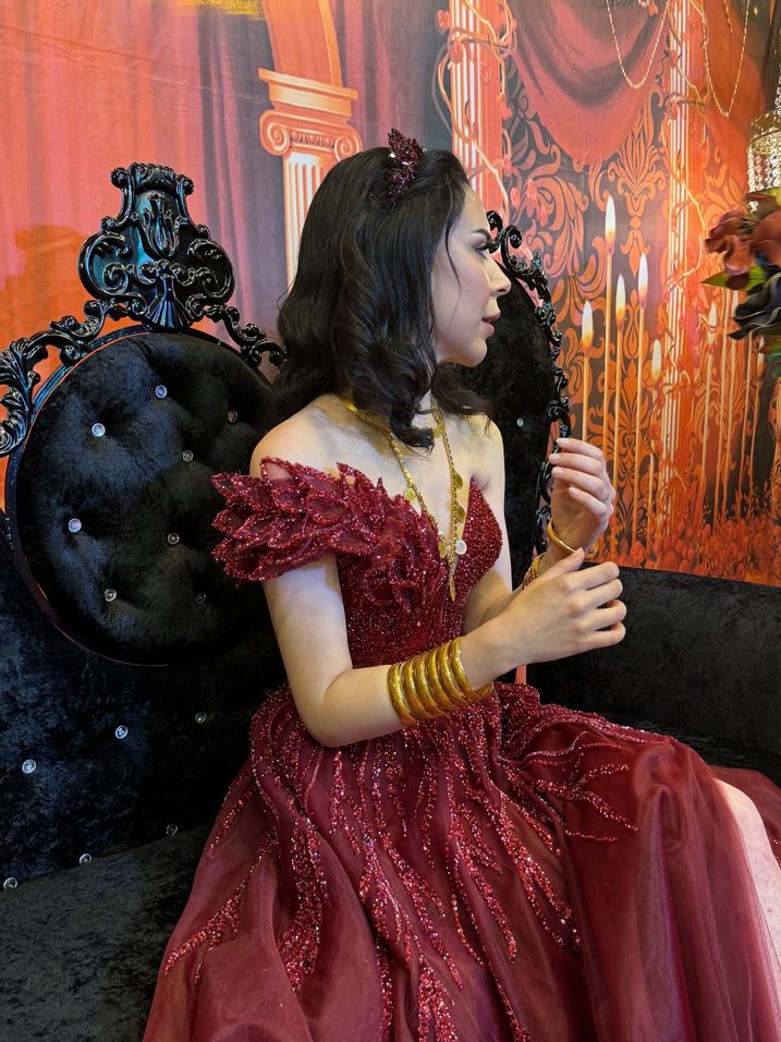 Bordo Straplez Uzun Abiye Elbise kına - Görsel 2