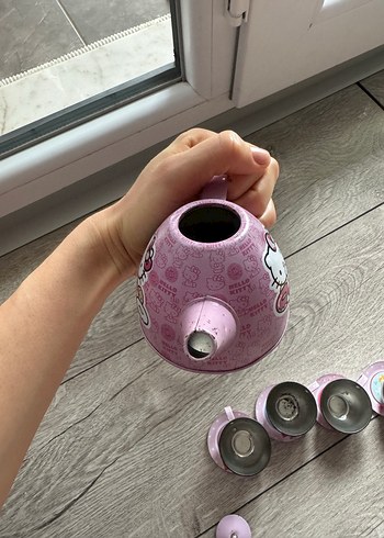 Metal Pembe oyuncak Çaydanlık Seti - Görsel 6