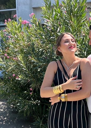 Çizgili Siyah Kadın Uzun Tulum - Görsel 2