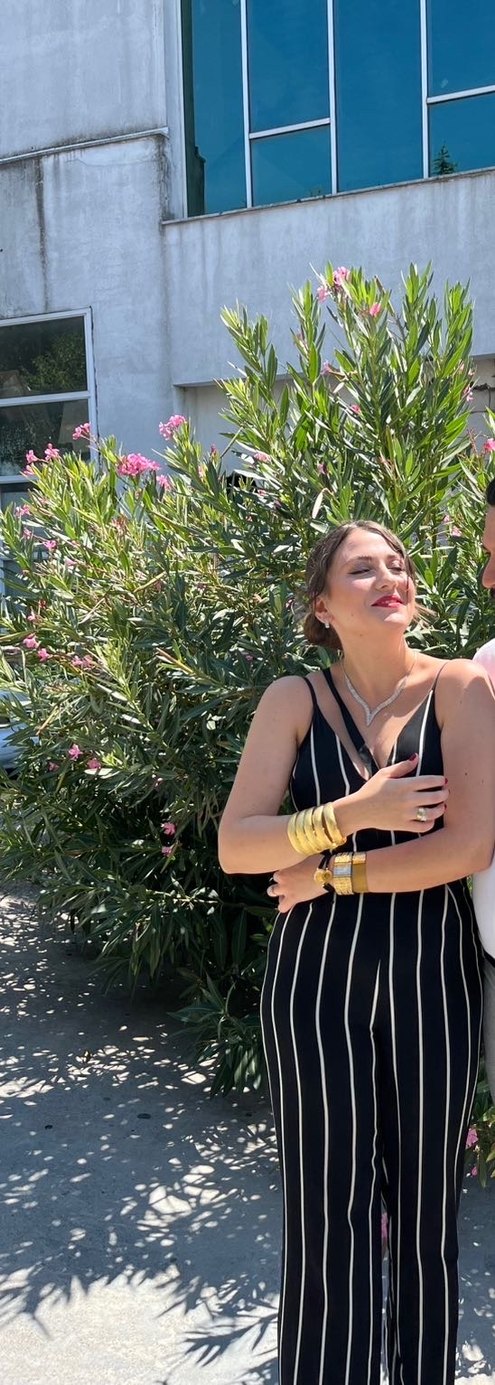 Çizgili Siyah Kadın Uzun Tulum - Görsel 2