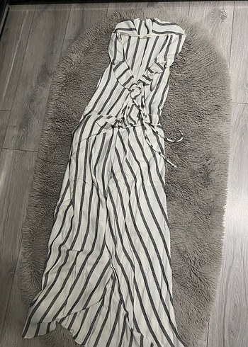 Kadın Beyaz Çizgili Uzun elbise - Görsel 3