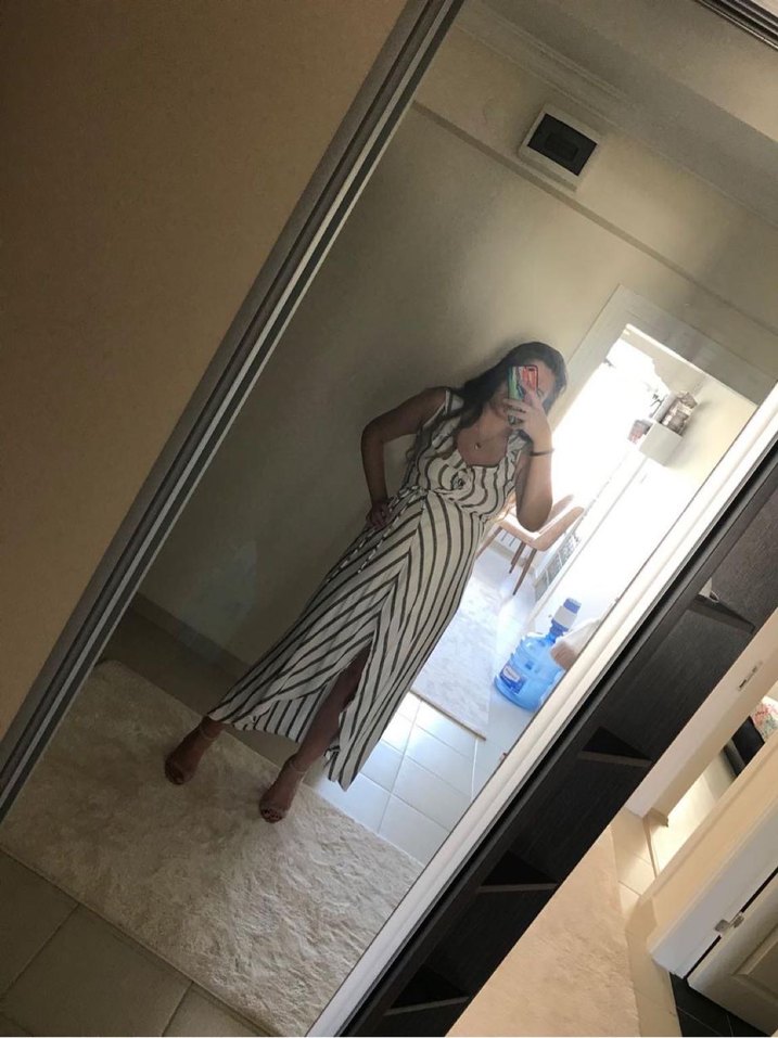 Kadın Beyaz Çizgili Uzun elbise - Görsel 2