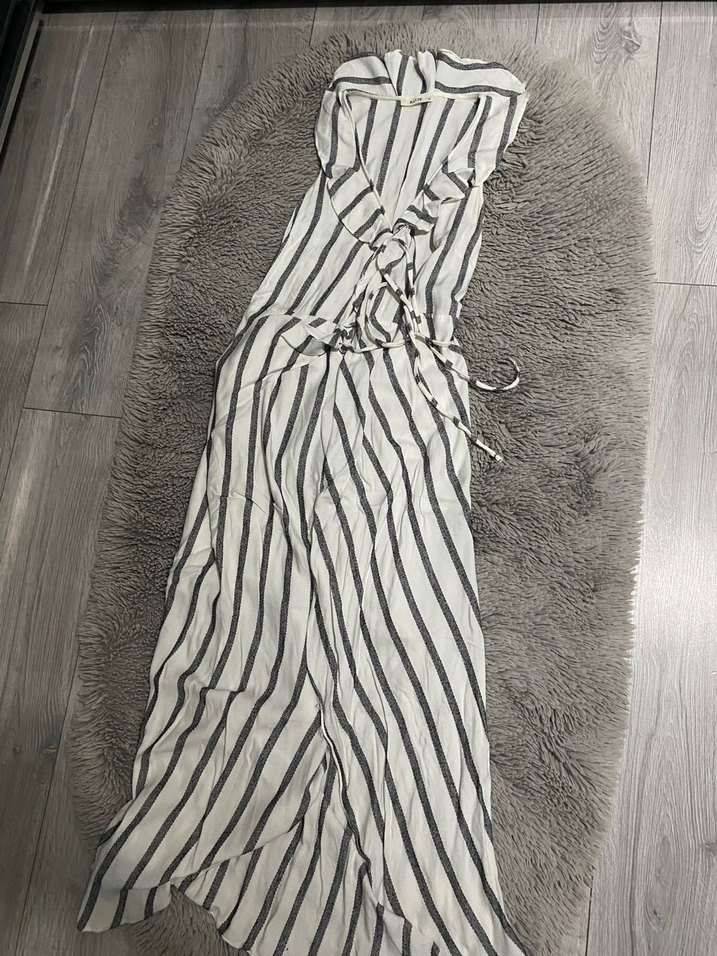 Kadın Beyaz Çizgili Uzun elbise - Görsel 3