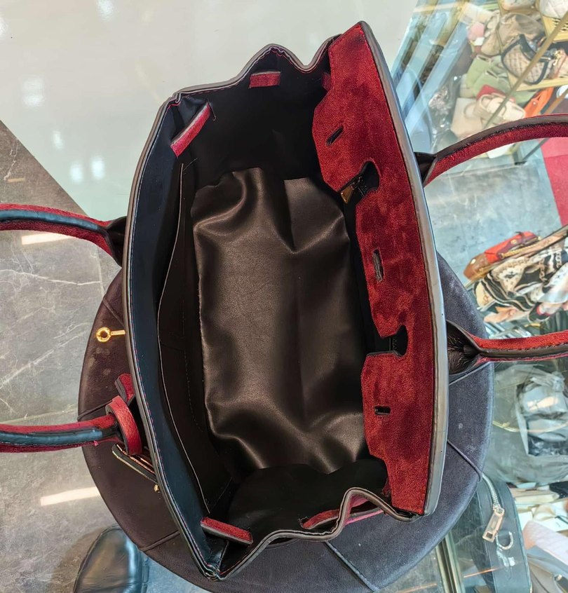 Bordo Süet Kadın Tokalı Çanta - Görsel 2