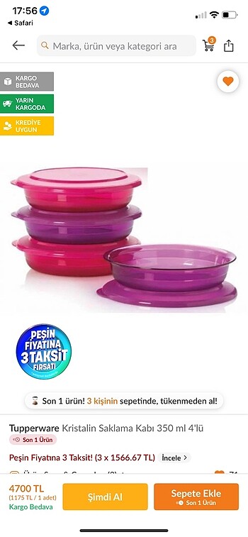Beden Tupperware Şeker 4 lü set