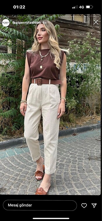 Zara model kemer detaylı keten pantolon