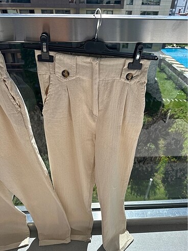 Yüksek bel keten pantolon