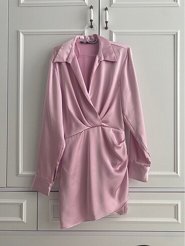 Zara Pembe Saten elbise