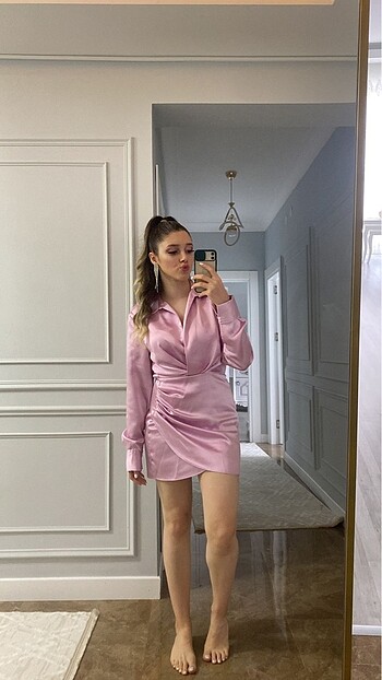 Pembe Saten elbise