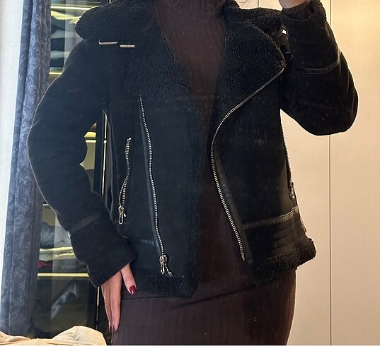 xs Beden ZARA SÜET SİYAH BIKER CEKET