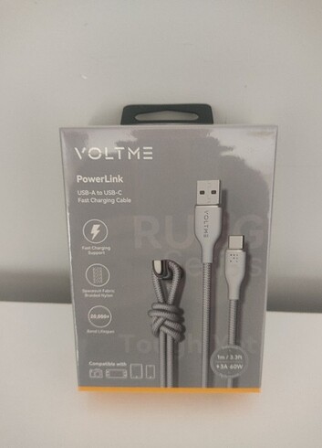 VOLTME Powerlink Rugg 60W USB to Type-C Şarj Kablosu 1M 3A Gri