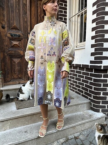 Özel tasarım jakar organze elbise - Görsel 3