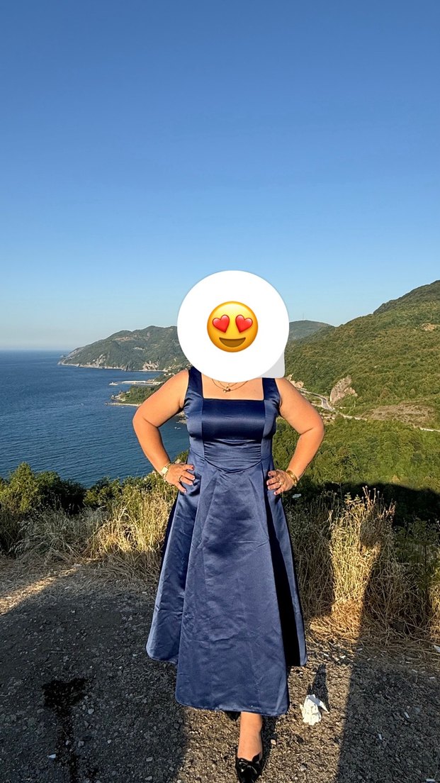 Parlak Lacivert Midi Abiye Elbise - Görsel 3