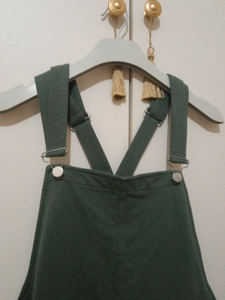 Yeşil Askılı Kemerli Kadın Şort Salopet - Görsel 2