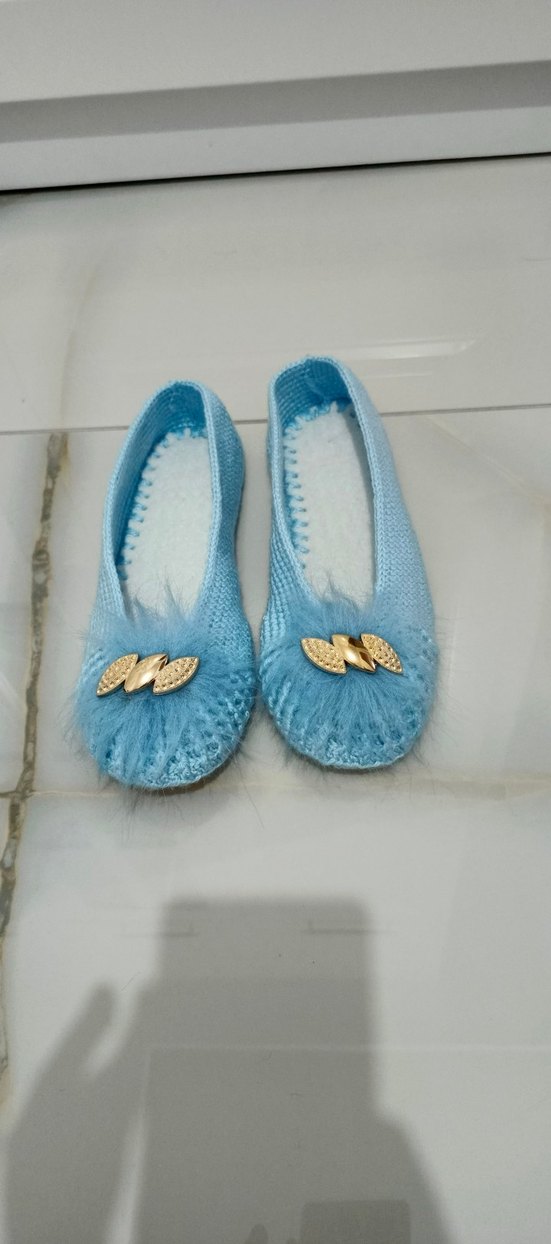 Mavi Örgü Kadın Ev Terliği - Görsel 2