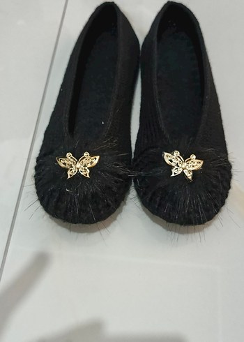 Siyah el örgüsü keçe tabanlı babet - Görsel 3