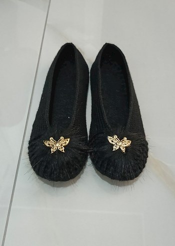 Siyah el örgüsü keçe tabanlı babet - Görsel 2