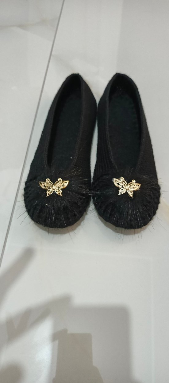 Siyah el örgüsü keçe tabanlı babet - Görsel 3