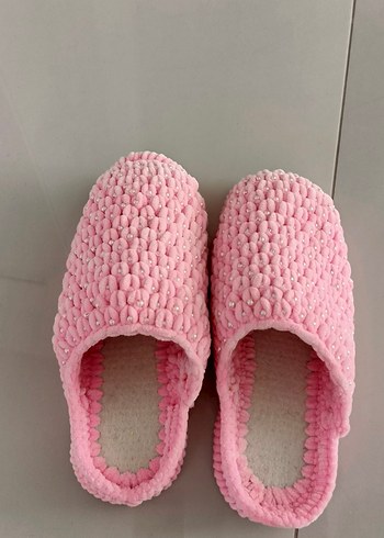 Pembe Örgü Kadın Ev Terliği - Görsel 5