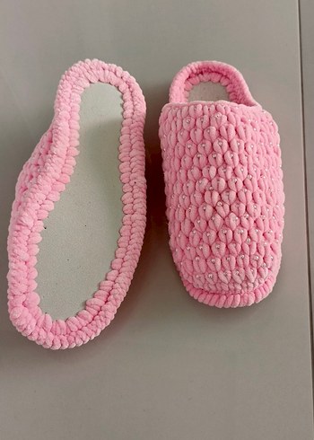 Pembe Örgü Kadın Ev Terliği - Görsel 3