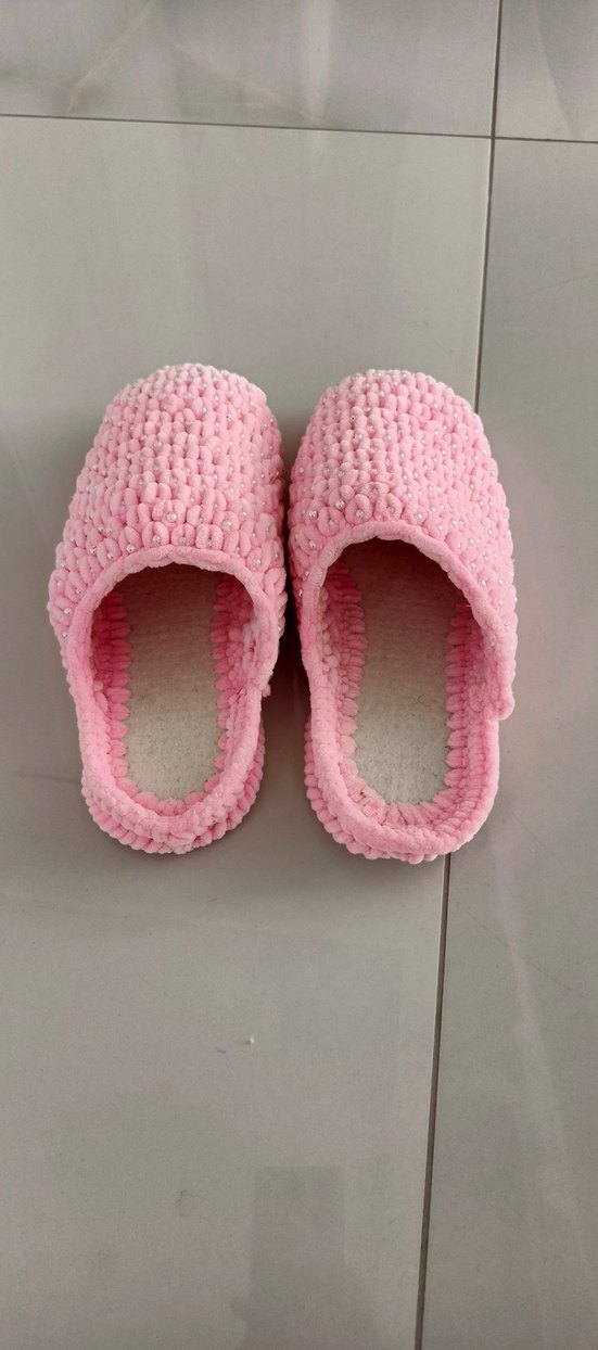 Pembe Örgü Kadın Ev Terliği - Görsel 4