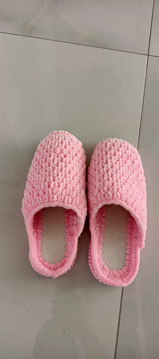 Pembe Örgü Kadın Ev Terliği - Görsel 5