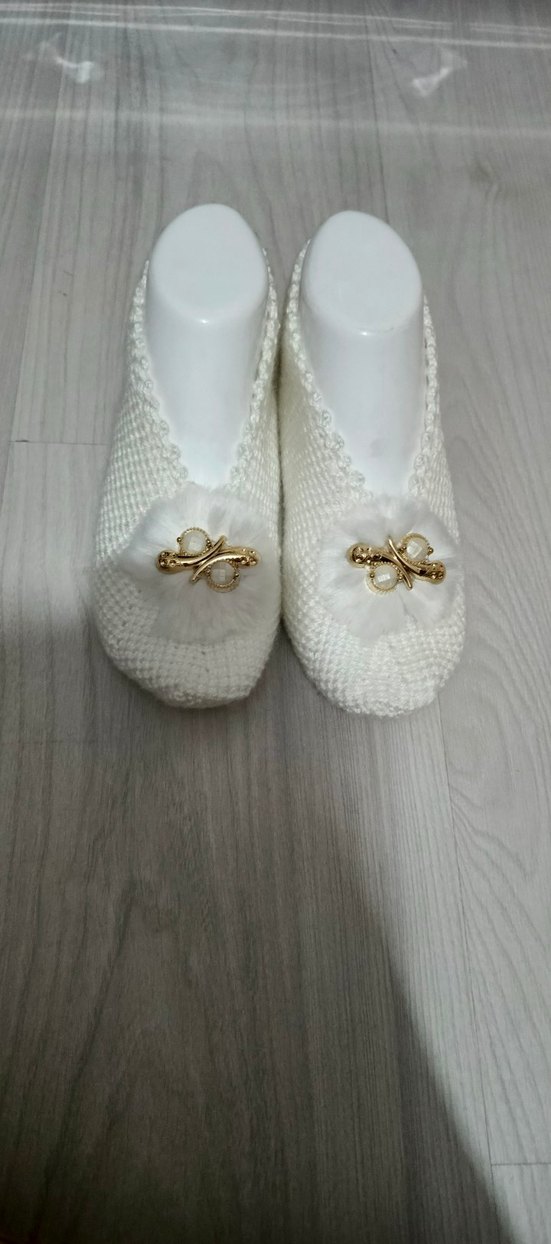 Beyaz Örgü Kadın Tunus patik - Görsel 3