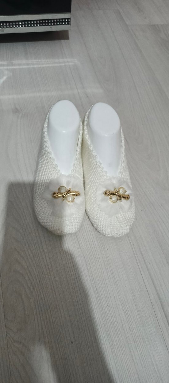 Beyaz Örgü Kadın Tunus patik - Görsel 2