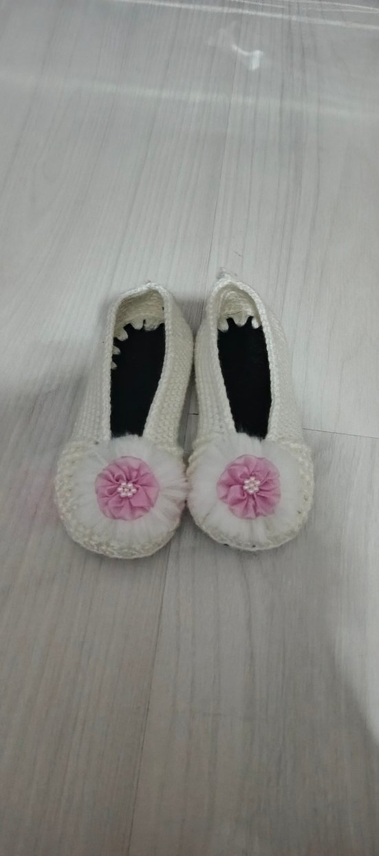 Beyaz Örgü kız çocuk babet - Görsel 2