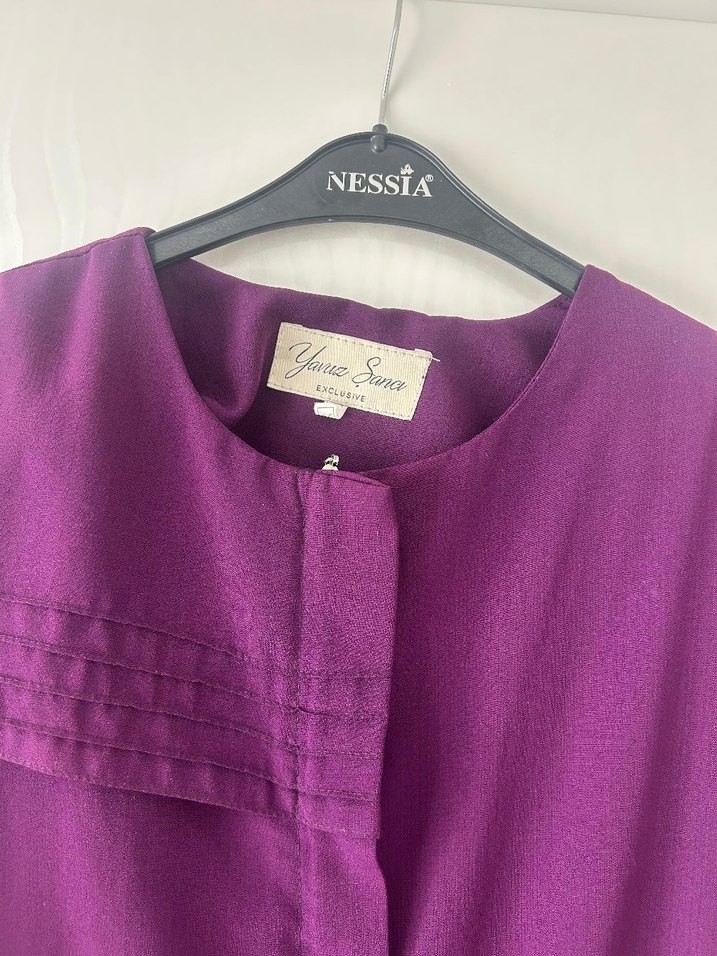 Mor Uzun Kollu Kadın Elbise ferace - Görsel 3