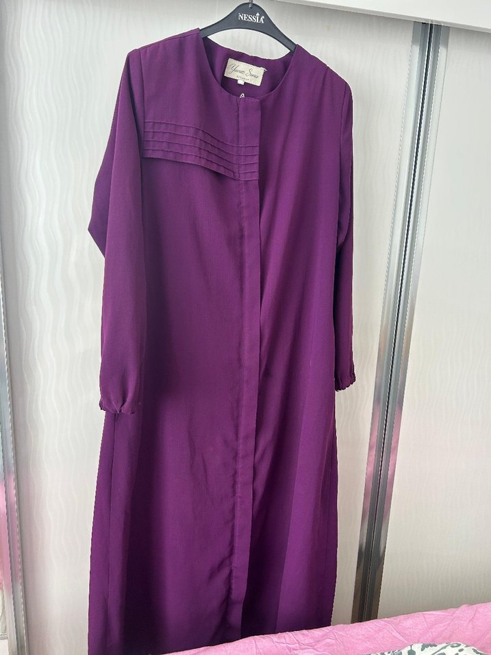 Mor Uzun Kollu Kadın Elbise ferace - Görsel 5
