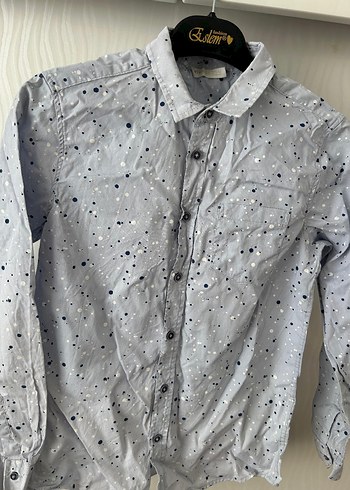 Gri Batik Desenli çocuk Keten Gömlek - Görsel 3