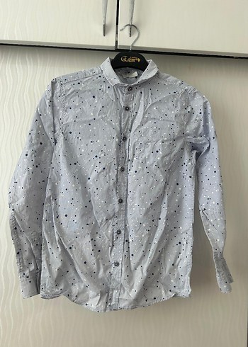 Gri Batik Desenli çocuk Keten Gömlek - Görsel 4