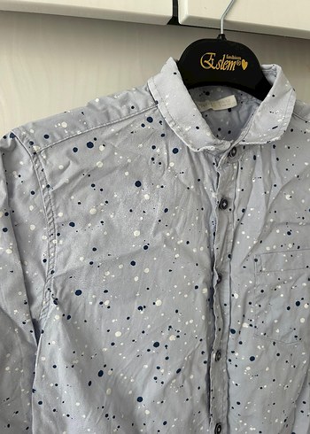 Gri Batik Desenli çocuk Keten Gömlek - Görsel 5