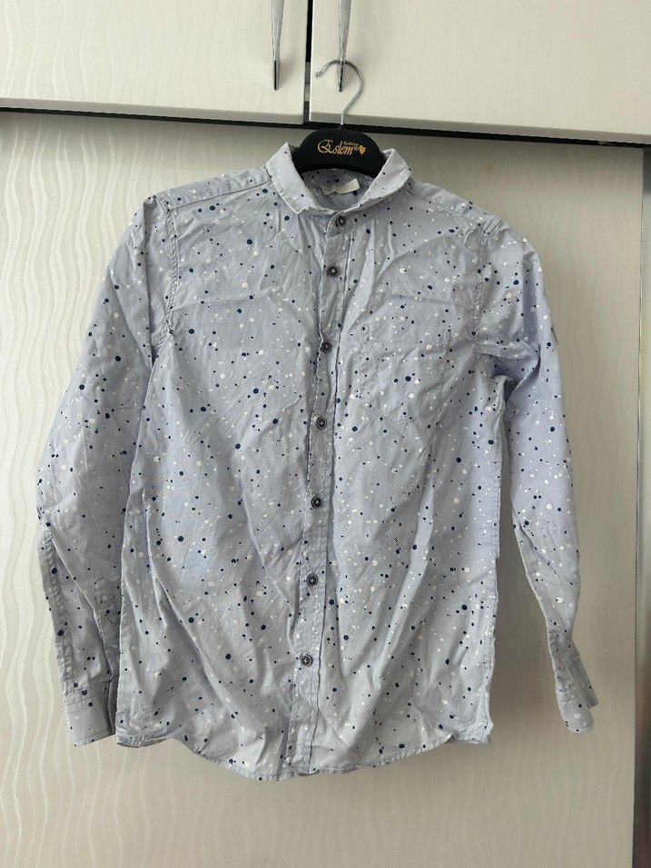 Gri Batik Desenli çocuk Keten Gömlek - Görsel 4