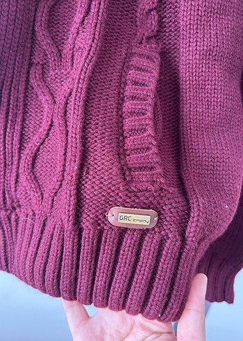 Bordo Erkek Örgü Hırka Kapüşonlu - Görsel 9