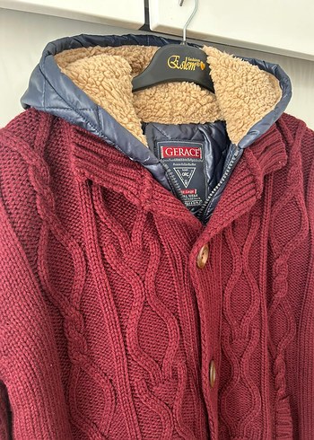 Bordo Erkek Örgü Hırka Kapüşonlu - Görsel 2