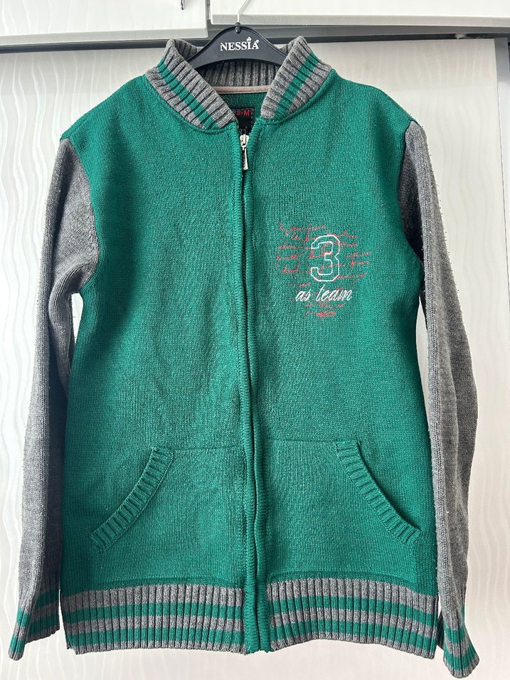Gri ve Yeşil Erkek  Triko Ceket - Görsel 2
