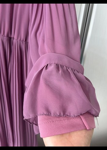 Mor Piliseli Uzun Kadın Elbise - Görsel 8