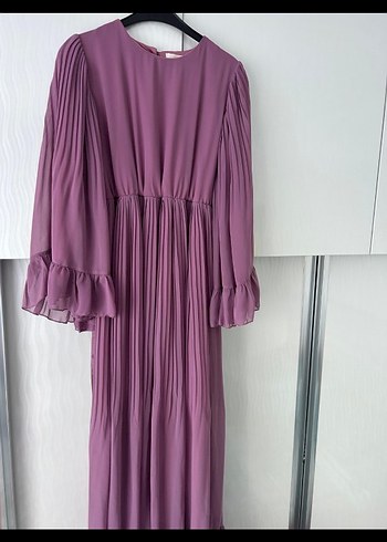 Mor Piliseli Uzun Kadın Elbise - Görsel 7