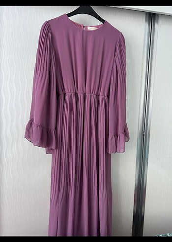 Mor Piliseli Uzun Kadın Elbise - Görsel 3