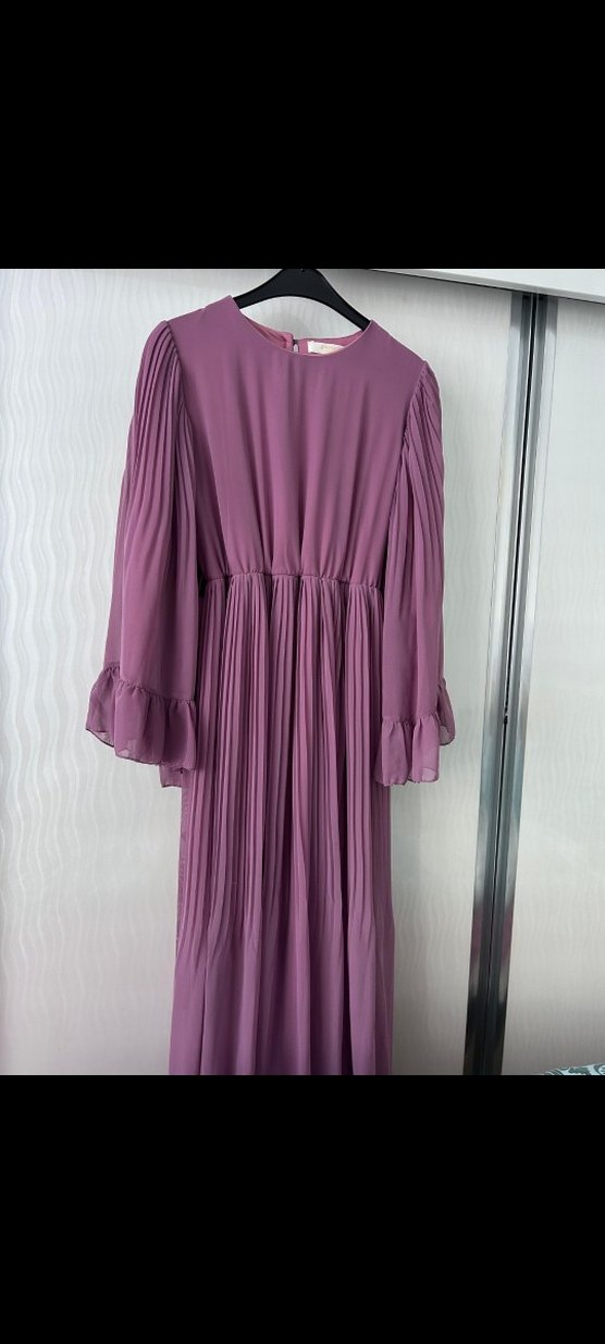Mor Piliseli Uzun Kadın Elbise - Görsel 3